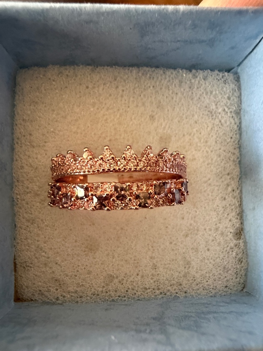 Sudden Sparkle.   Rose Gold Crown & Brown Tourmaline Stackable Ring Set